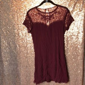 Burgundy Dress with lace top